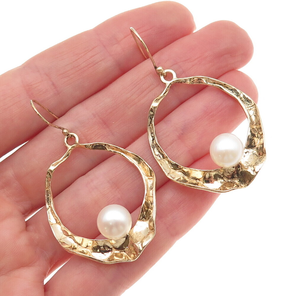 LIRM Sterling Silver Gold Plated Vintage Israel Real Pearl Modernist Earrings
